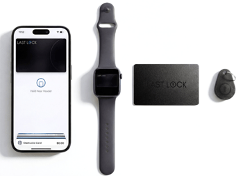 Last Lock smart locks allow access with these shown devices: phone, smart watch, card, or fob